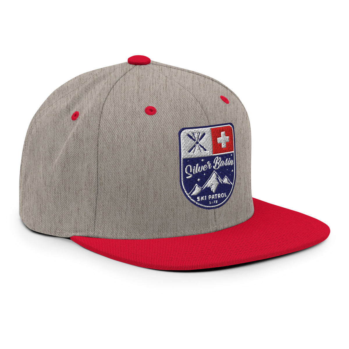 Silver Basin Ski California vintage graphic, printed on a SodaPop Cool snapback hat.