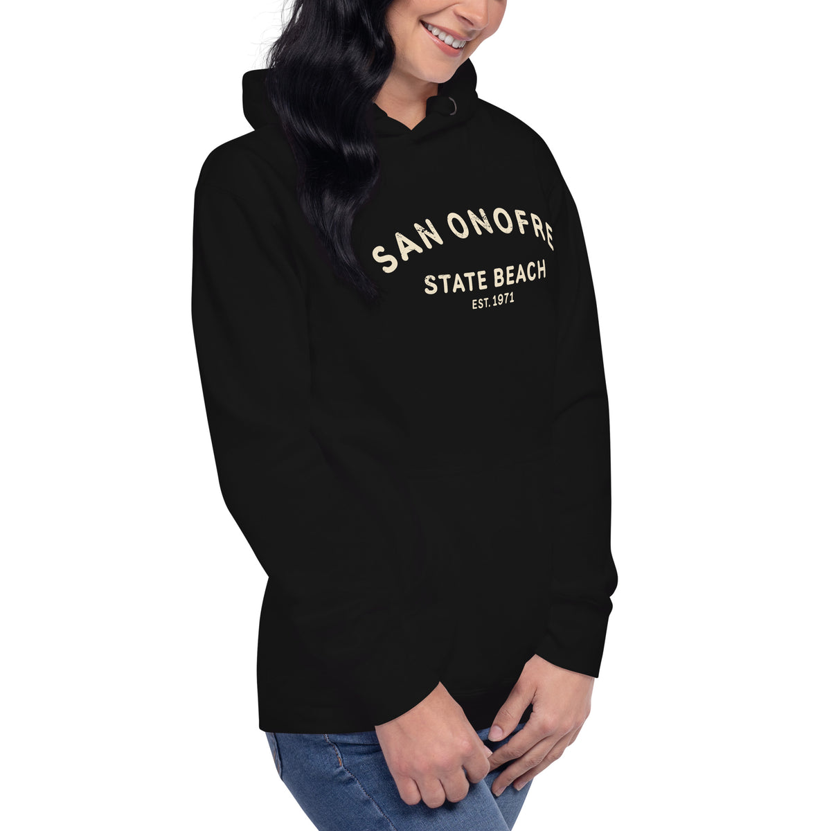 San Onofre Beach California vintage graphic, printed on a SodaPop Cool hoodie.