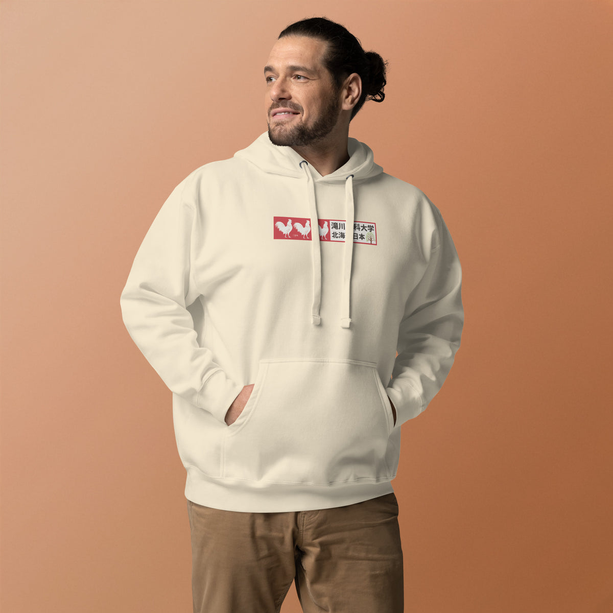 Three 3 Roosters Tree Farm Japan vintage graphic, printed on a SodaPop Cool hoodie.