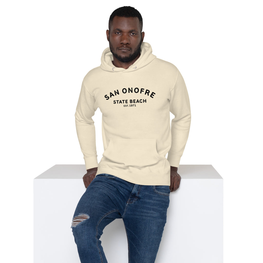 San Onofre Beach California vintage graphic, printed on a SodaPop Cool hoodie.