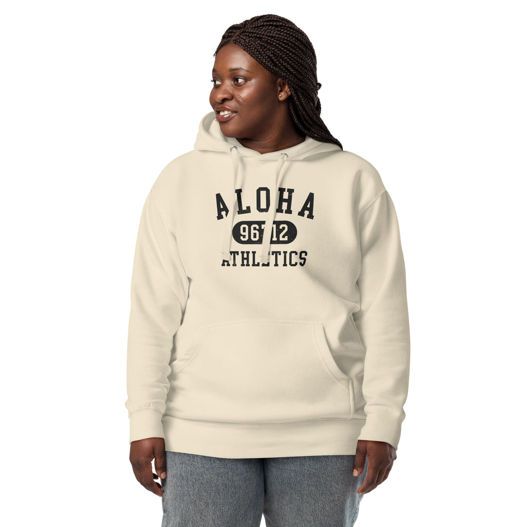 Aloha Hawaii Athletics 96712 vintage graphic, printed on a SodaPop Cool hoodie.
