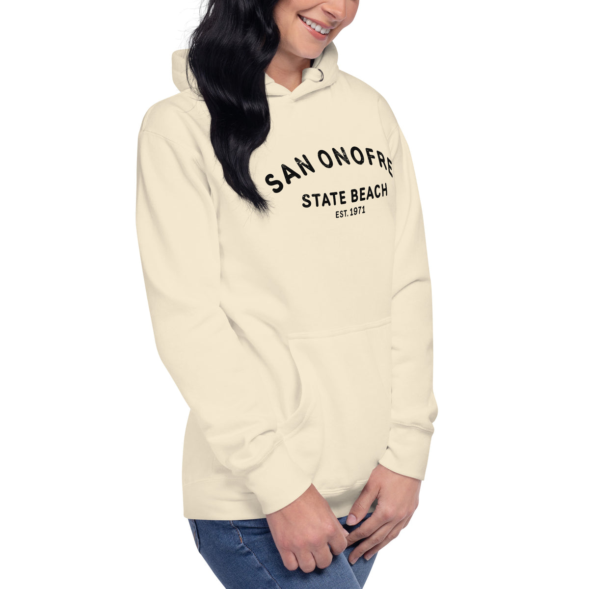 San Onofre Beach California vintage graphic, printed on a SodaPop Cool hoodie.