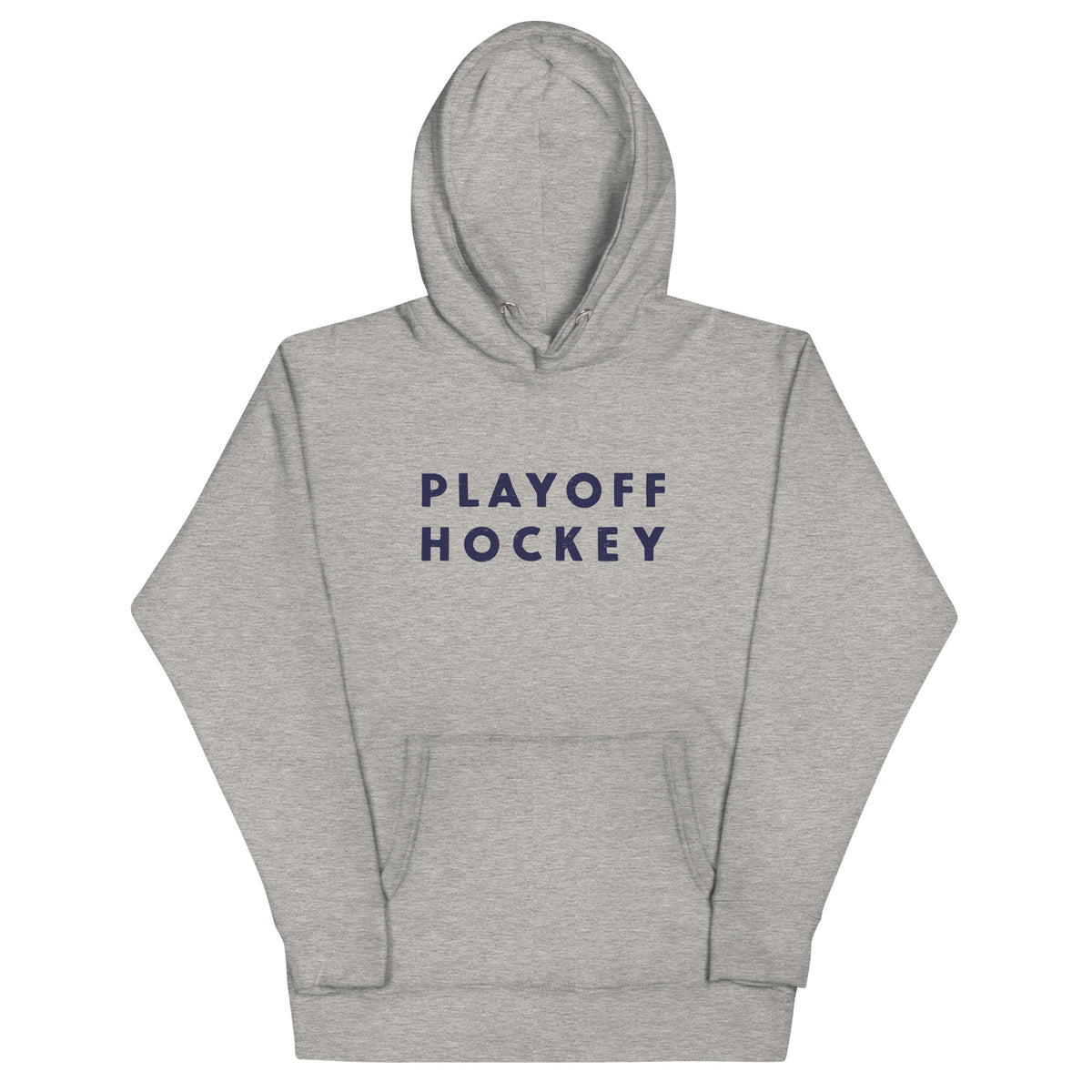 "Playoff Hockey" in simple retro athletic lettering, printed on a SodaPop Cool hoodie.