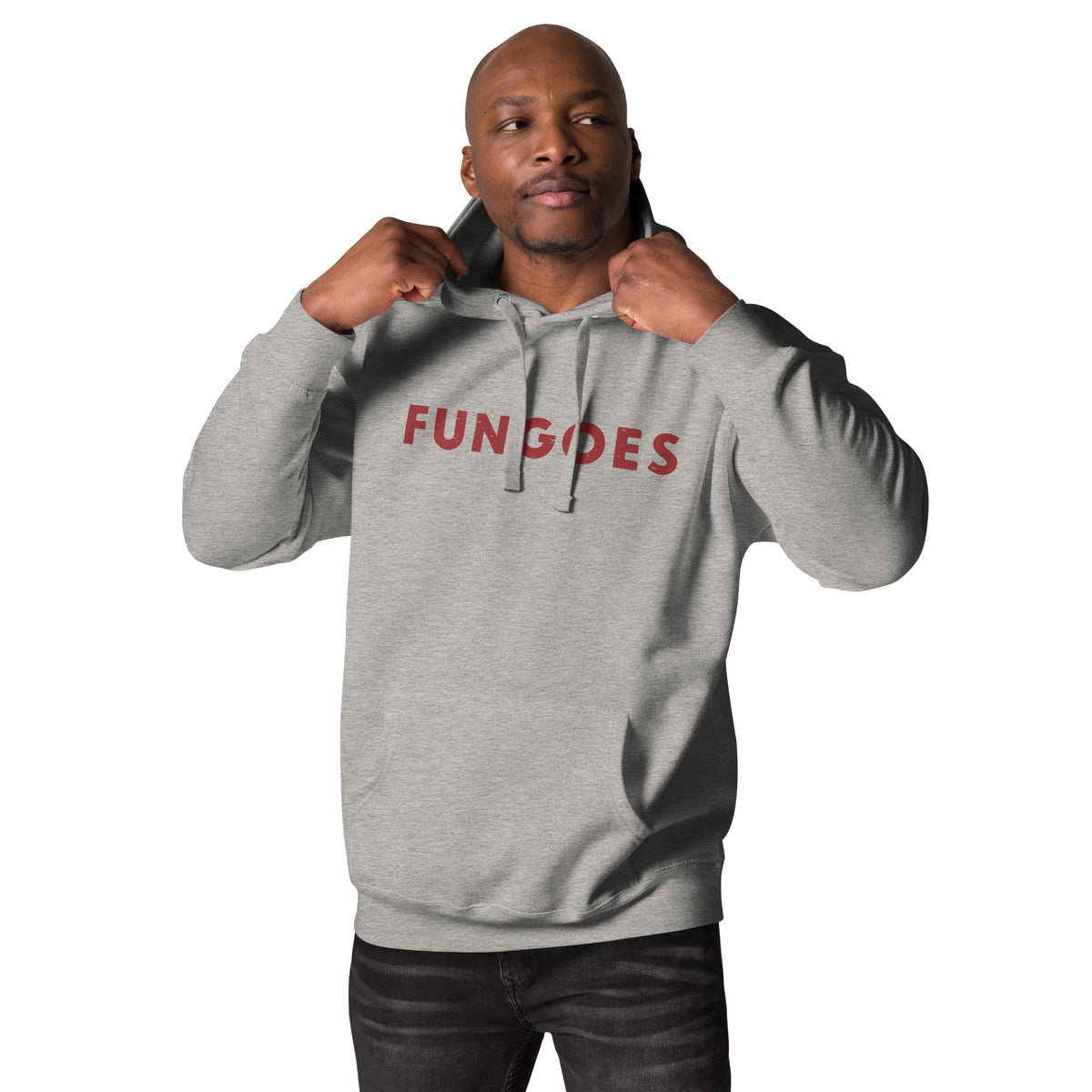 "Fungoes" in simple vintage baseball lettering, printed on a SodaPop Cool hoodie.