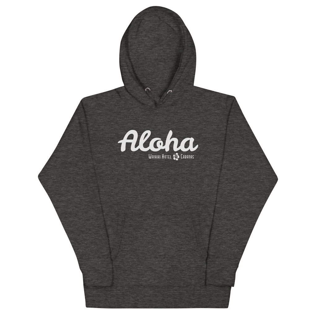 "Waikiki Hotel &amp; Cabanas" in vintage Hawaiian resort lettering, printed on a SodaPop Cool hoodie.