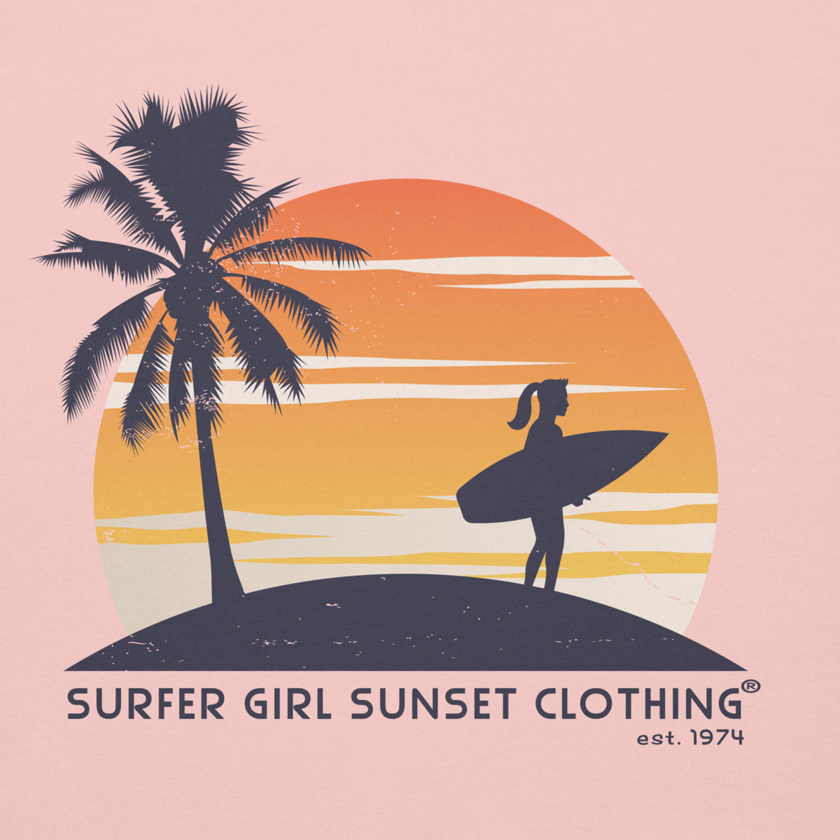 Surfer Girl Sunset Clothing vintage graphic, printed on a SodaPop Cool hoodie.