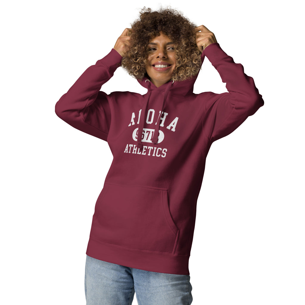 Aloha Hawaii Athletics 96712 vintage graphic, printed on a SodaPop Cool hoodie.