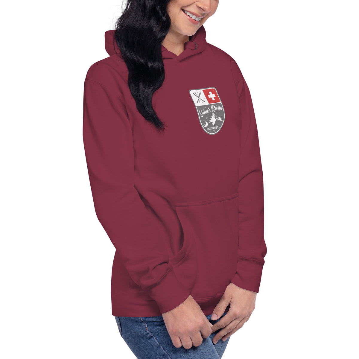 Silver Basin Ski California vintage graphic, printed on a SodaPop Cool hoodie.