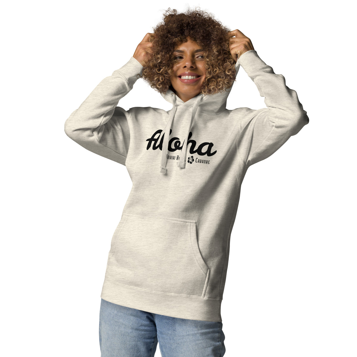 "Waikiki Hotel &amp; Cabanas" in vintage Hawaiian resort lettering, printed on a SodaPop Cool hoodie.