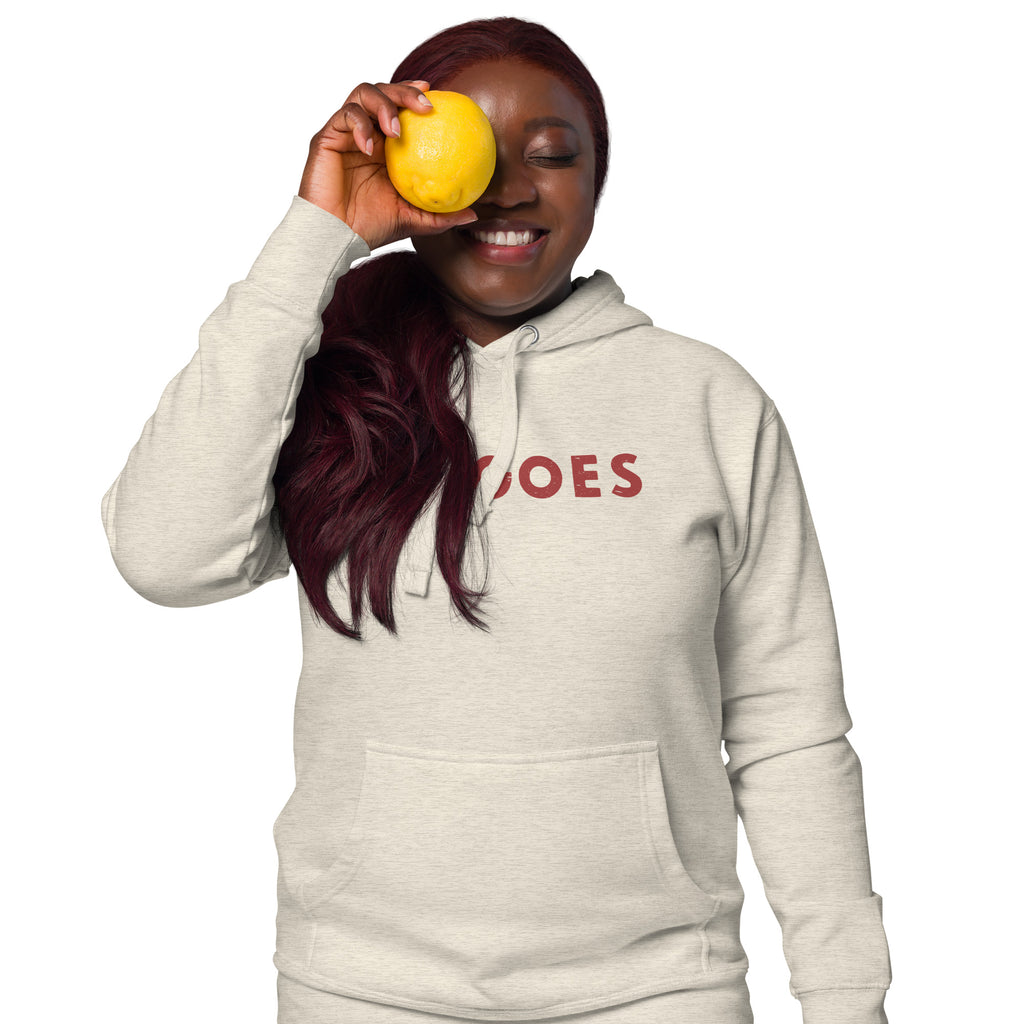 "Fungoes" in simple vintage baseball lettering, printed on a SodaPop Cool hoodie.
