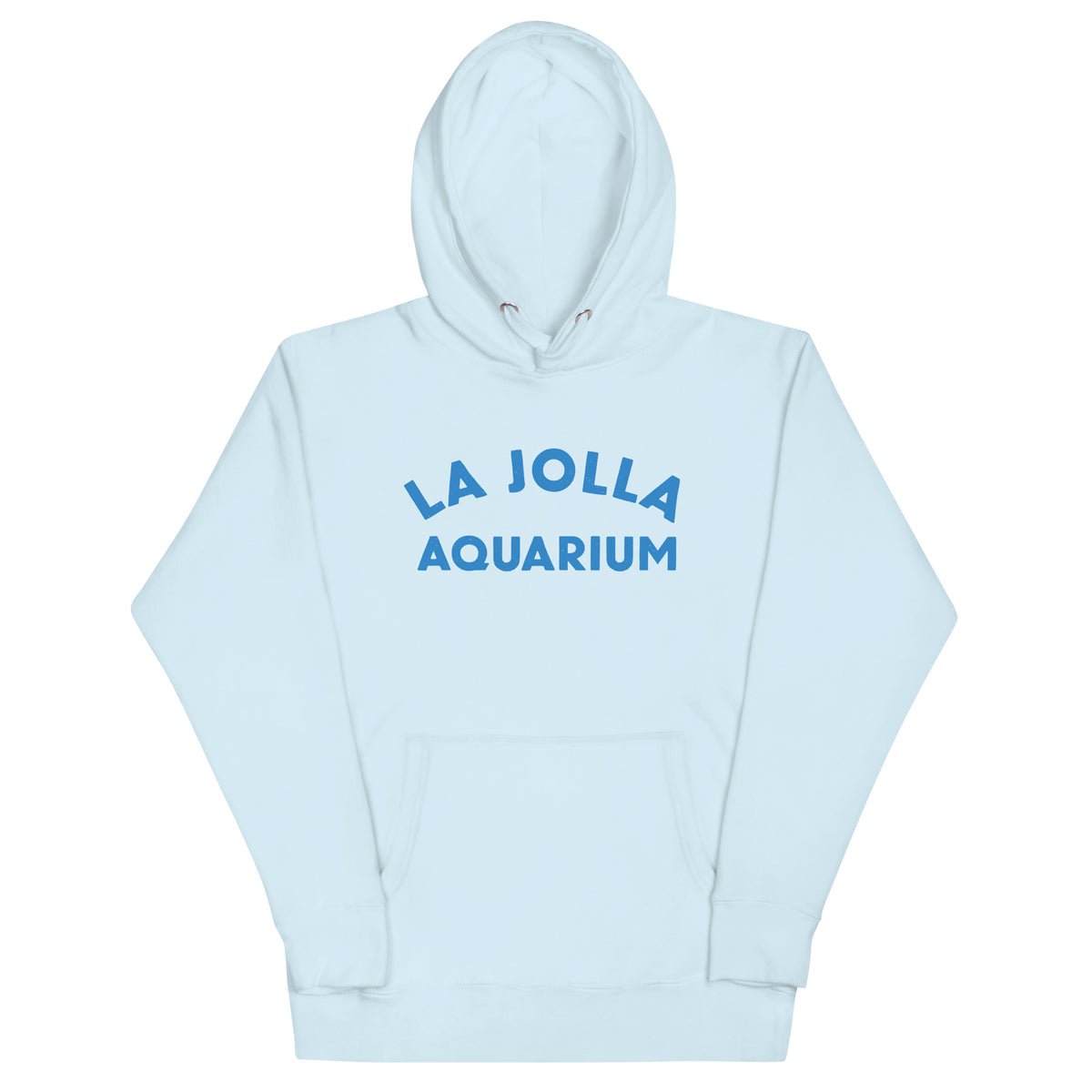 "La Jolla Aquarium" in classic vintage type, printed on a SodaPop Cool hoodie.