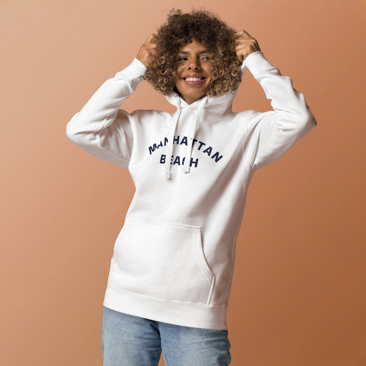 Manhattan Beach California vintage graphic, printed on a SodaPop Cool hoodie.