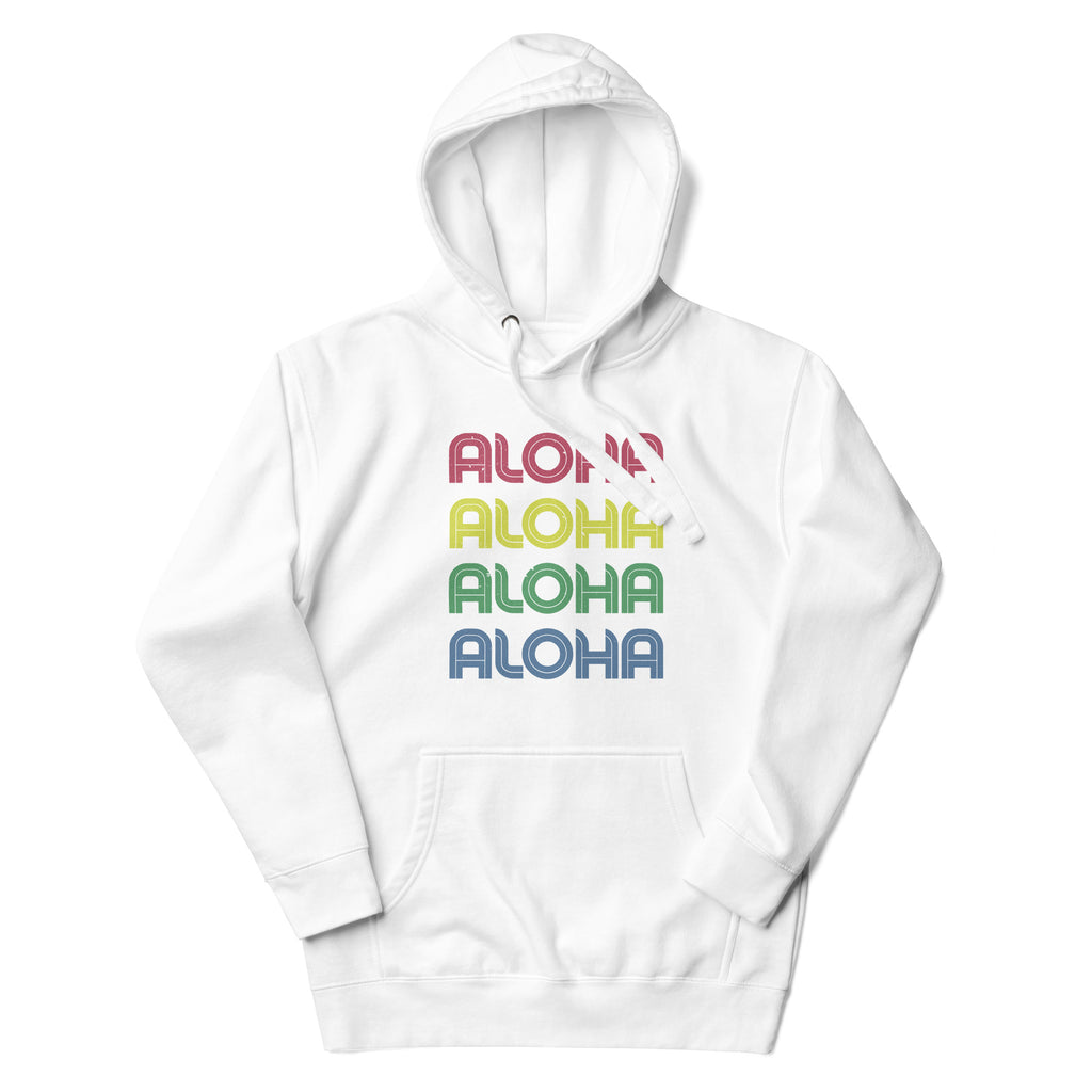 Aloha Hawaii Colors x 4 vintage graphic, printed on a SodaPop Cool hoodie.