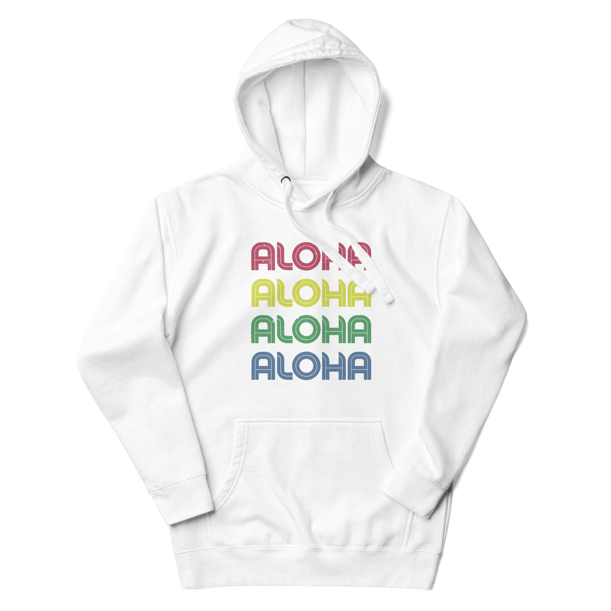 Aloha Hawaii Colors x 4 vintage graphic, printed on a SodaPop Cool hoodie.