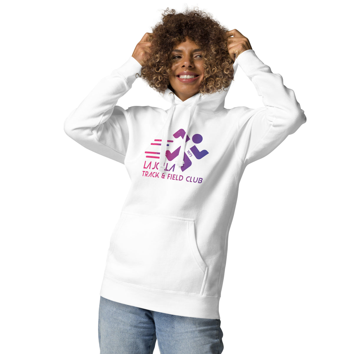 La Jolla Track & Field California vintage graphic, printed on a SodaPop Cool hoodie.