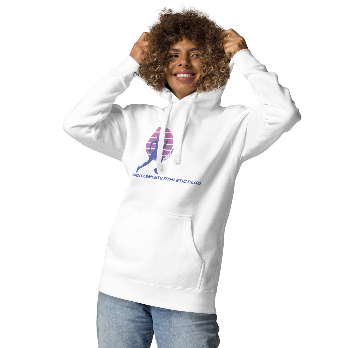 San Clemente Athletic Club vintage graphic, printed on a SodaPop Cool hoodie.