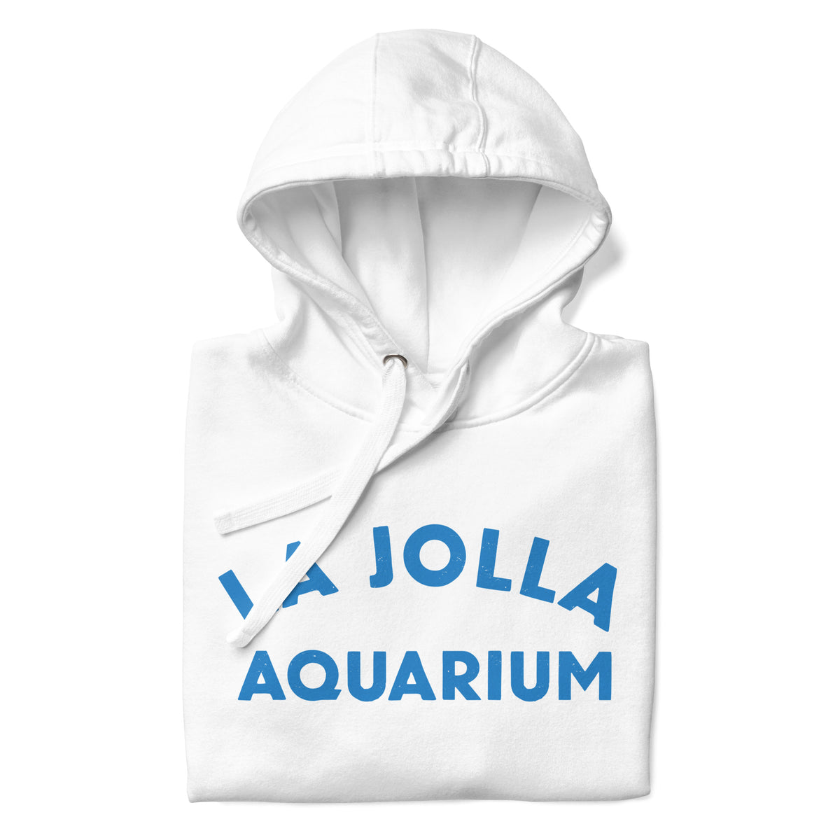 "La Jolla Aquarium" in classic vintage type, printed on a SodaPop Cool hoodie.