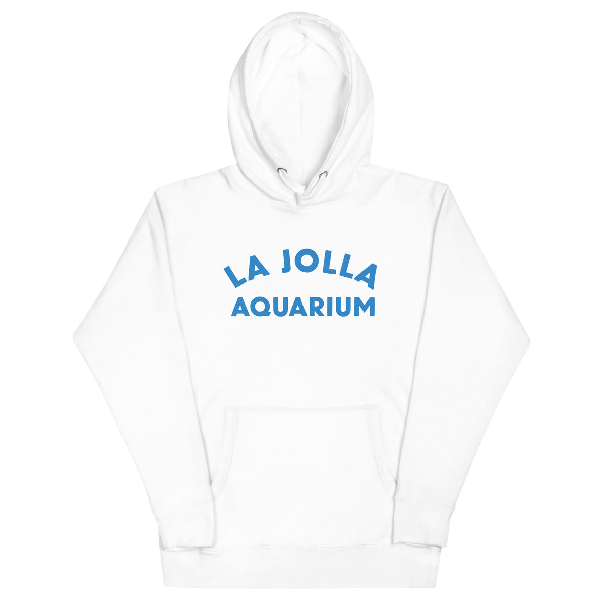 "La Jolla Aquarium" in classic vintage type, printed on a SodaPop Cool hoodie.