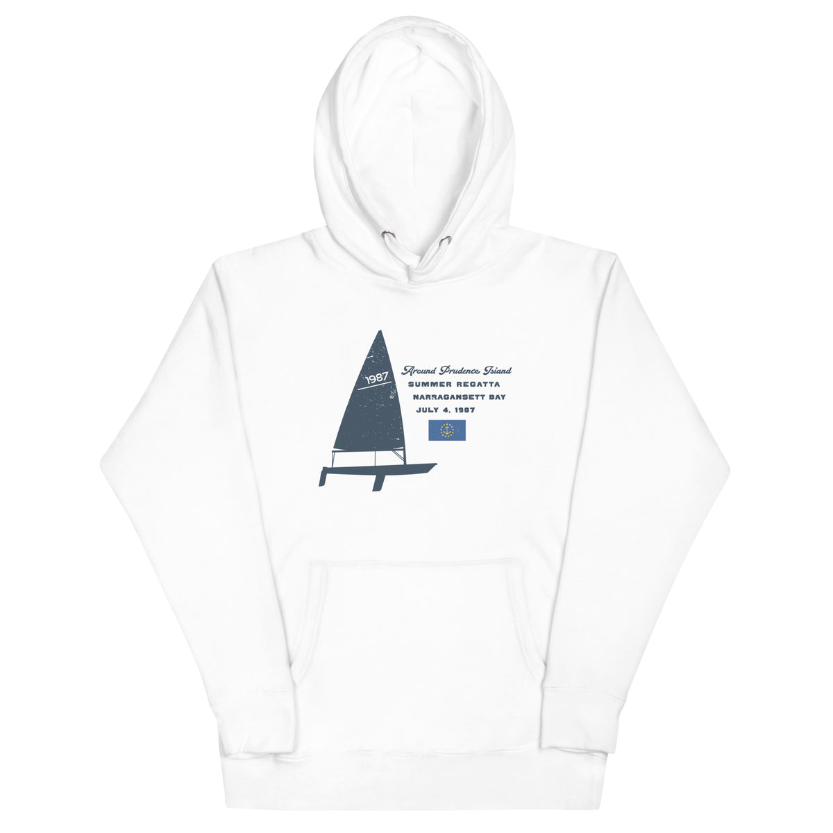 Rhode Island Sailing Prudence vintage graphic, printed on a SodaPop Cool hoodie.