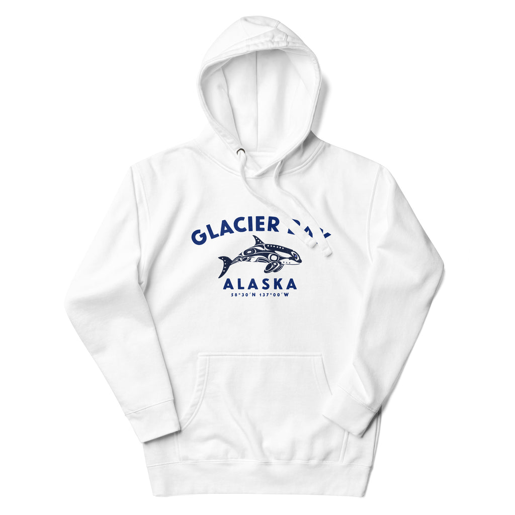 Glacier Bay Alaska Park Orca vintage graphic, printed on a SodaPop Cool hoodie.