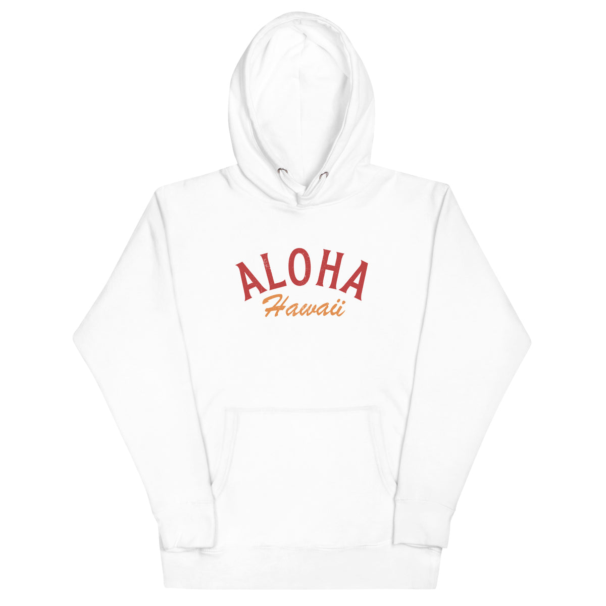 "Aloha Hawaii" in classic vintage island lettering, printed on a SodaPop Cool hoodie.