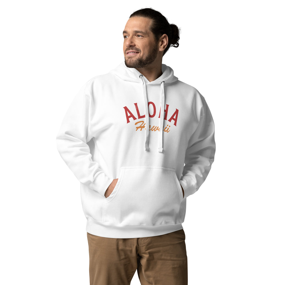 "Aloha Hawaii" in classic vintage island lettering, printed on a SodaPop Cool hoodie.