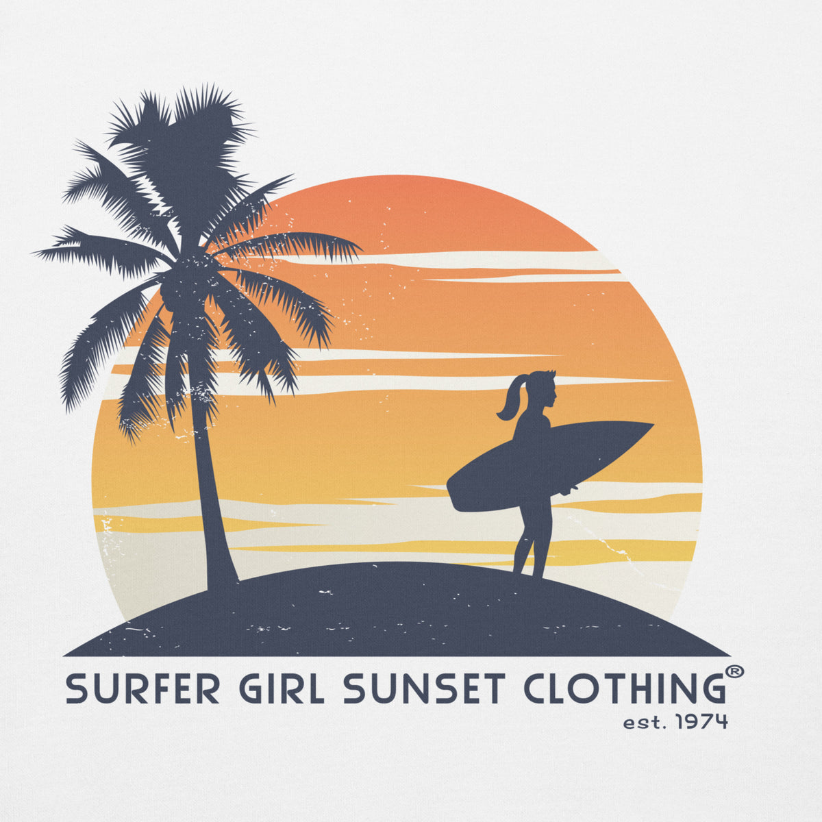Surfer Girl Sunset Clothing vintage graphic, printed on a SodaPop Cool hoodie.