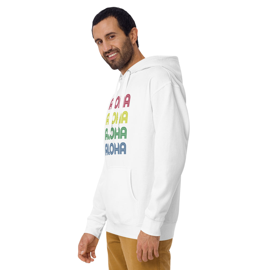 Aloha Hawaii Colors x 4 vintage graphic, printed on a SodaPop Cool hoodie.