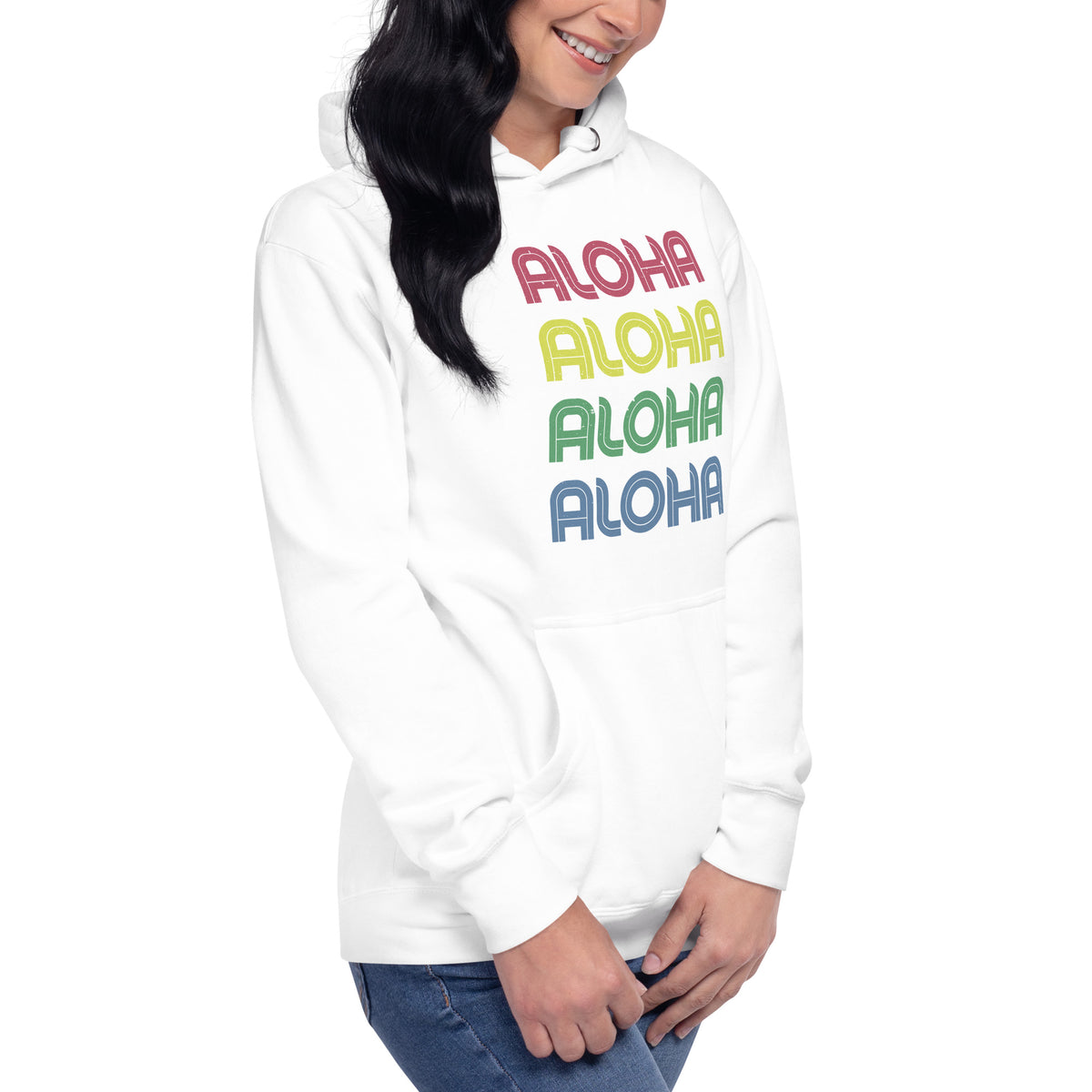 Aloha Hawaii Colors x 4 vintage graphic, printed on a SodaPop Cool hoodie.