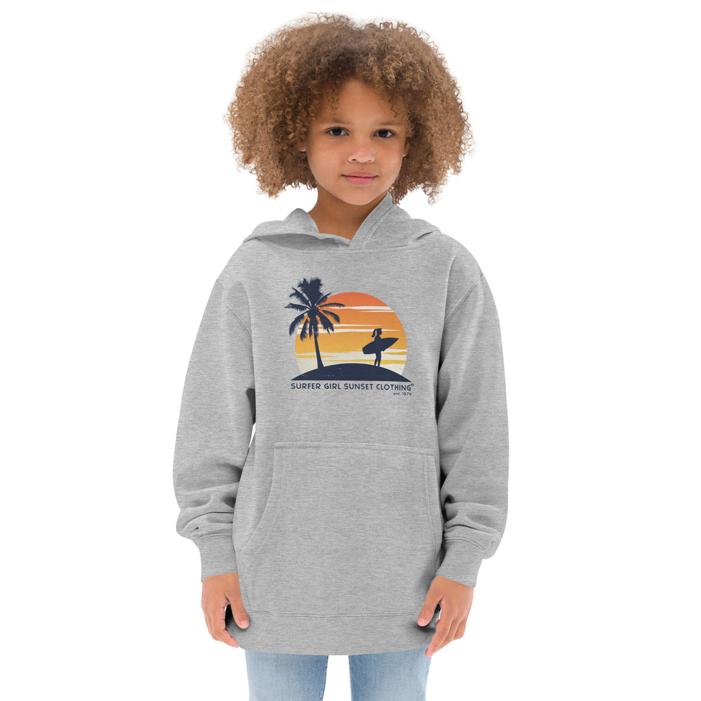 Surfer Girl Sunset Clothing vintage graphic, printed on a SodaPop Cool kids hoodie.