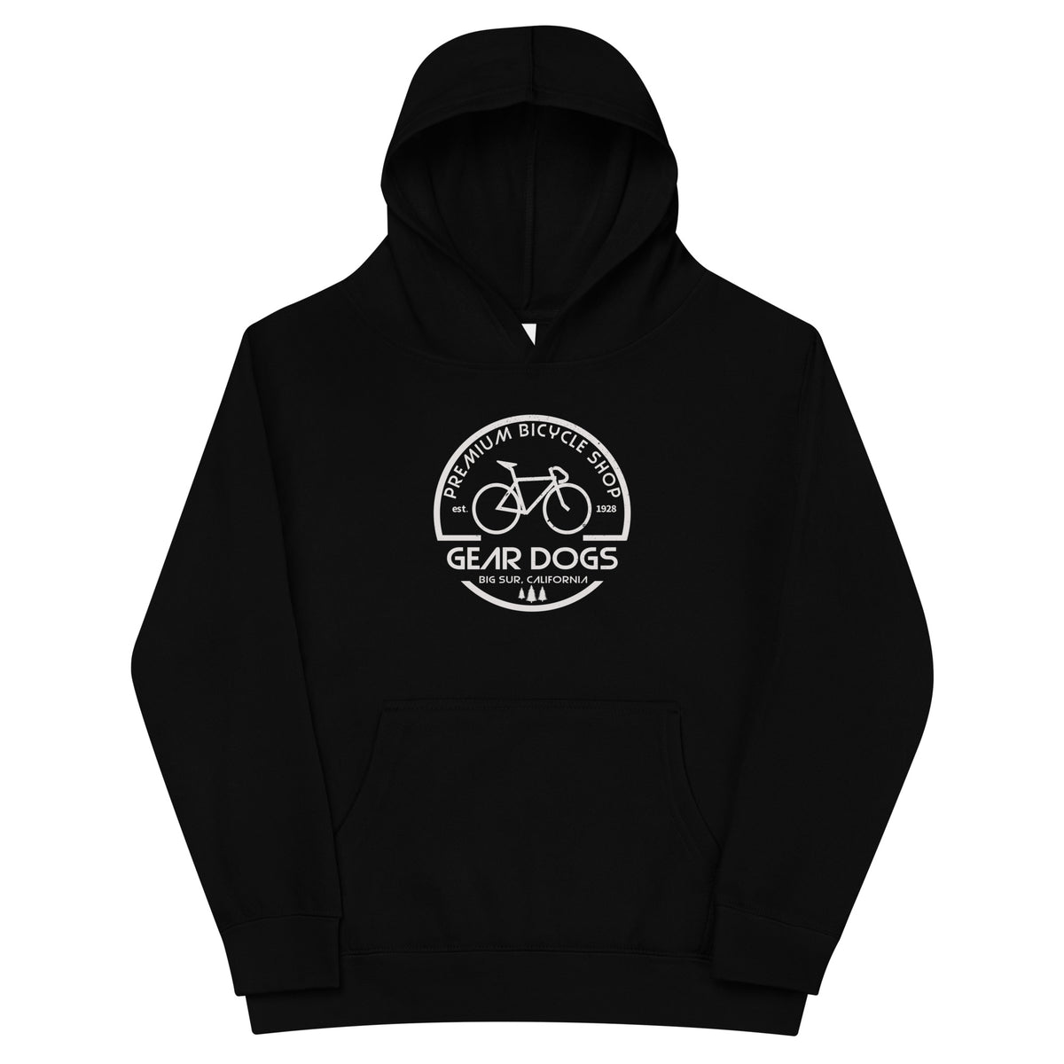 Gear Dogs Bike Shop Big Sur vintage graphic, printed on a SodaPop Cool kids hoodie.