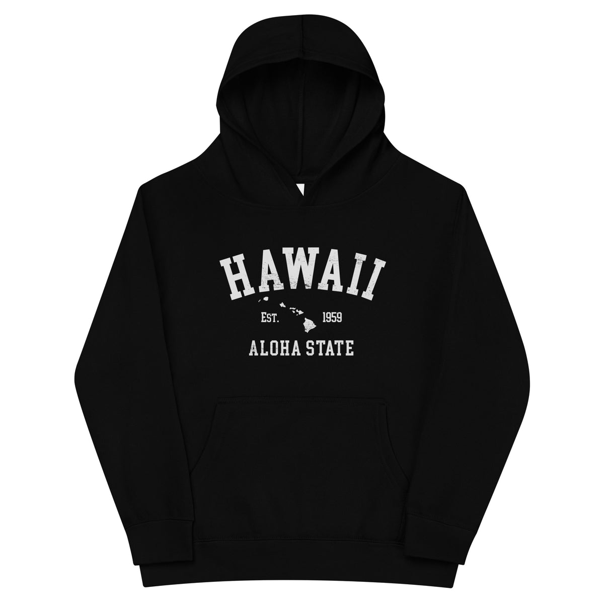 Aloha State of Hawaii vintage graphic, printed on a SodaPop Cool kids hoodie.