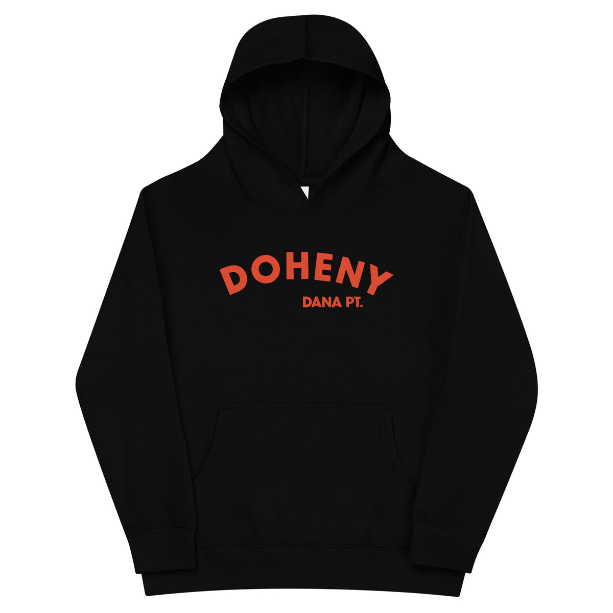 "Doheny Dana Point" in vintage California surf lettering, printed on a SodaPop Cool kids hoodie.