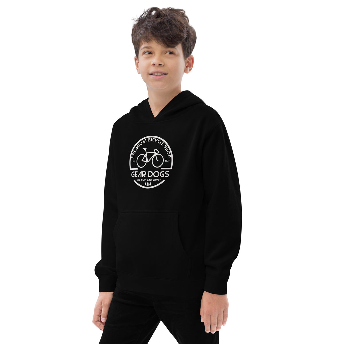 Gear Dogs Bike Shop Big Sur vintage graphic, printed on a SodaPop Cool kids hoodie.