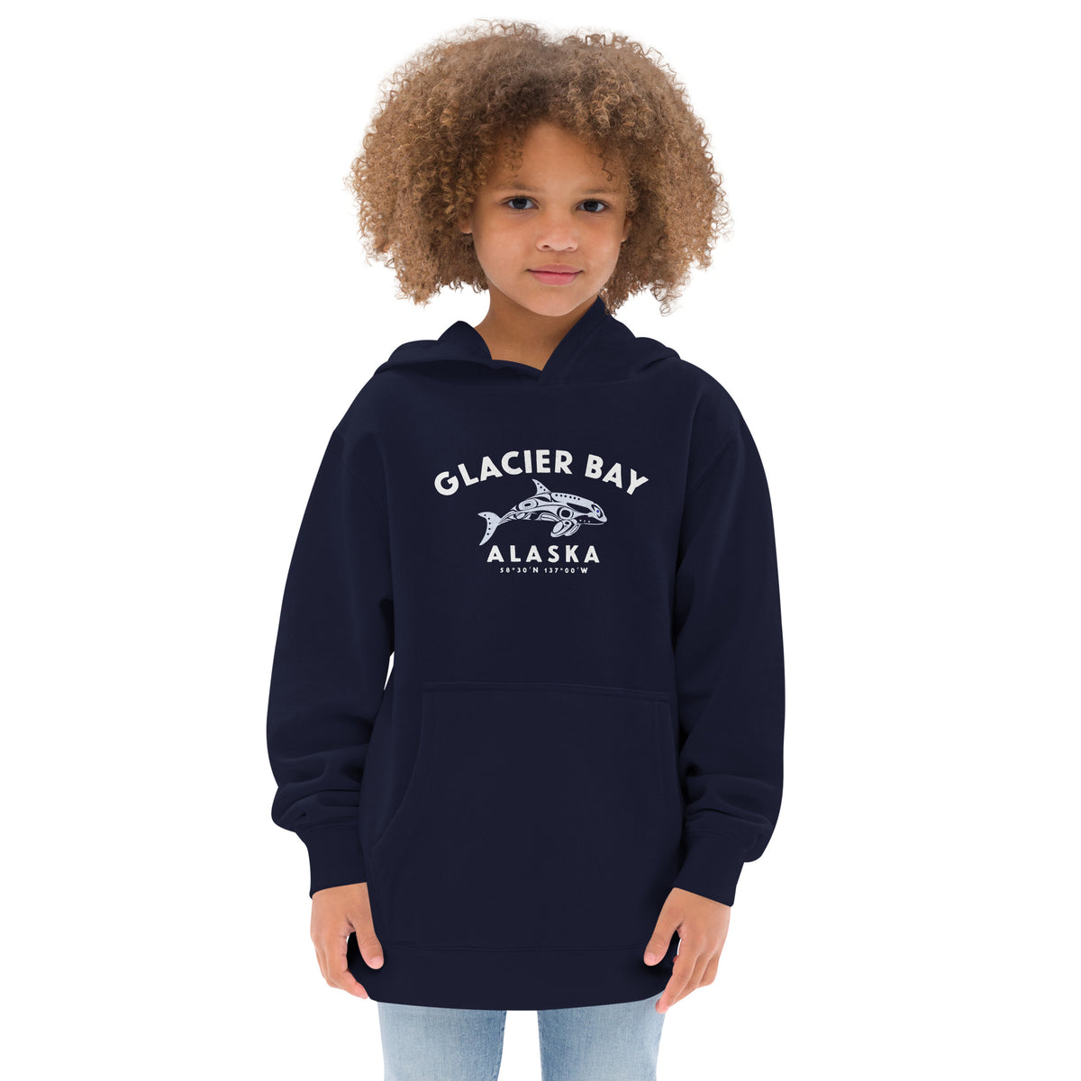 Glacier Bay Alaska Park Orca vintage graphic, printed on a SodaPop Cool kids hoodie.