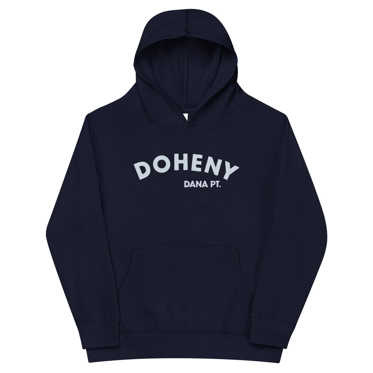 "Doheny Dana Point" in vintage California surf lettering, printed on a SodaPop Cool kids hoodie.