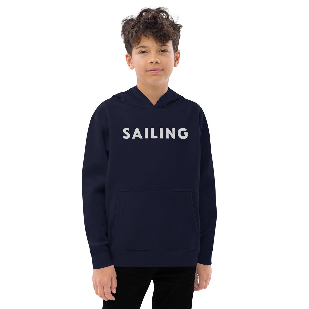 The word "Sailing" in clean vintage lettering, printed on a SodaPop Cool kids hoodie.