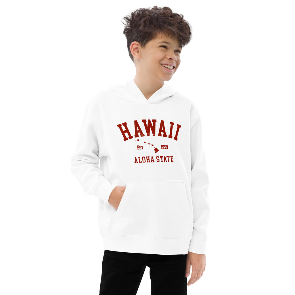 Aloha State of Hawaii vintage graphic, printed on a SodaPop Cool kids hoodie.