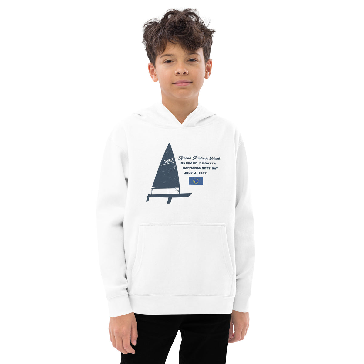 Rhode Island Sailing Prudence vintage graphic, printed on a SodaPop Cool kids hoodie.