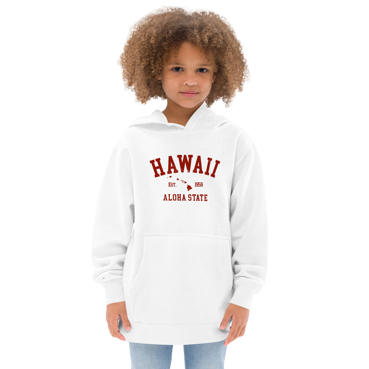 Aloha State of Hawaii vintage graphic, printed on a SodaPop Cool kids hoodie.