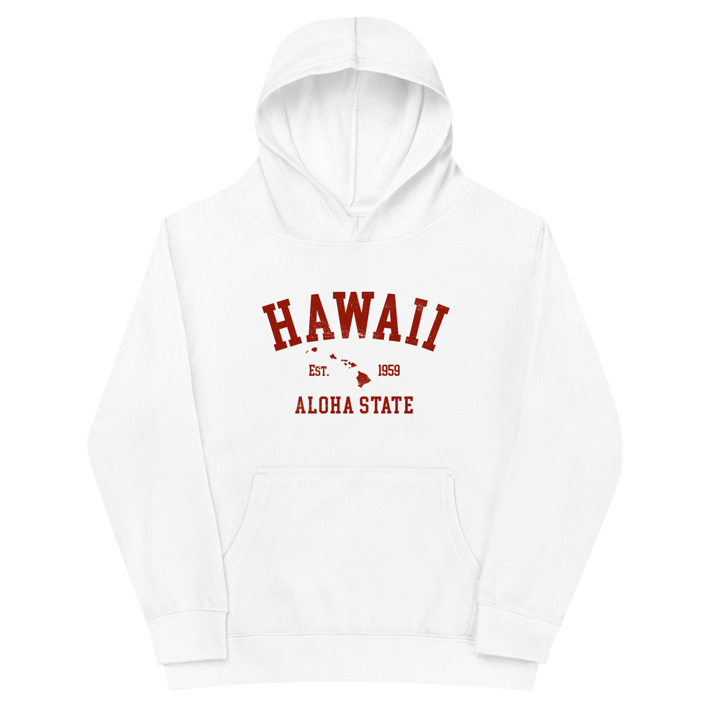 Aloha State of Hawaii vintage graphic, printed on a SodaPop Cool kids hoodie.