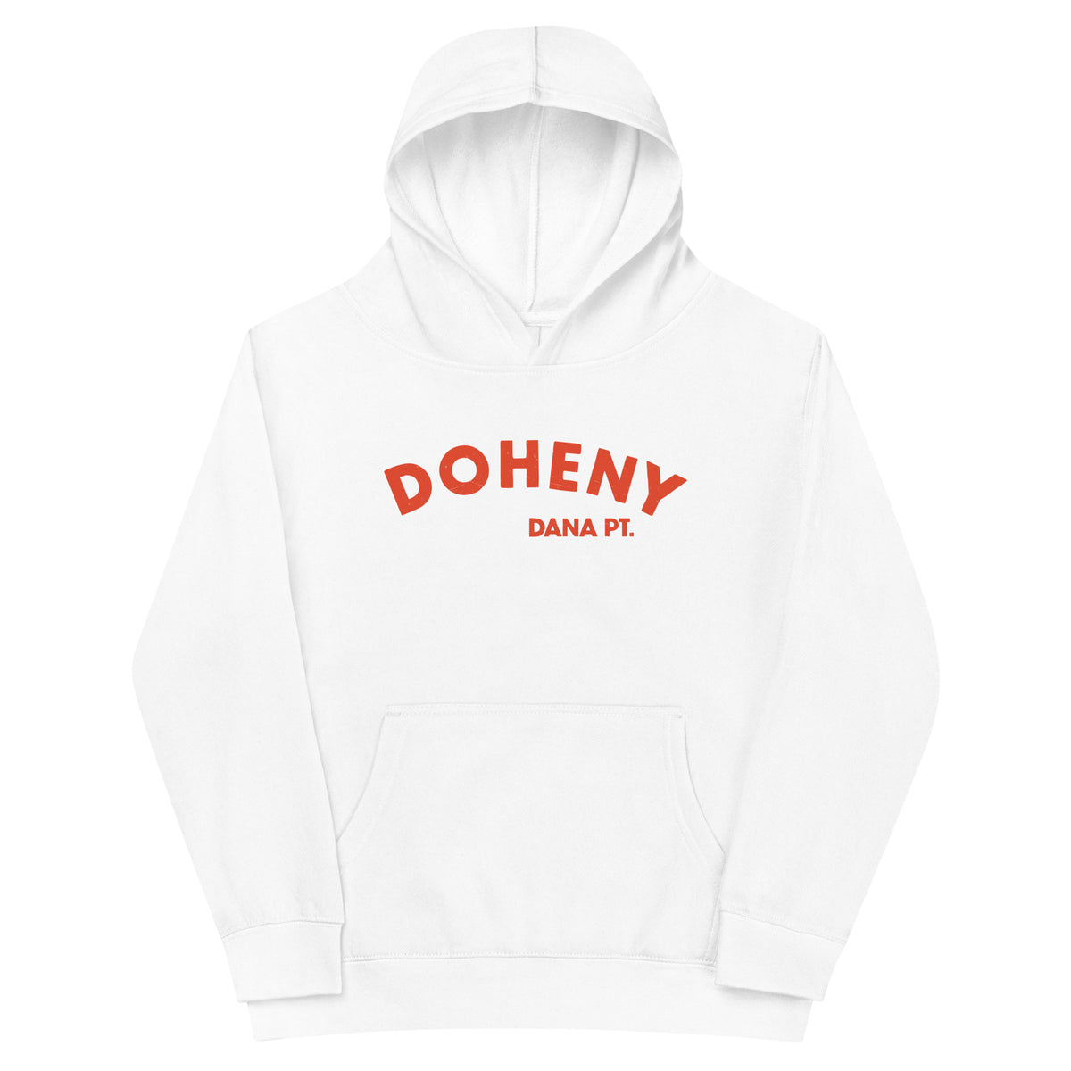 "Doheny Dana Point" in vintage California surf lettering, printed on a SodaPop Cool kids hoodie.
