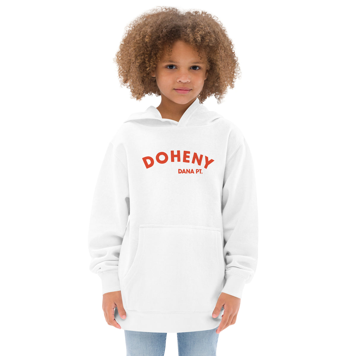 "Doheny Dana Point" in vintage California surf lettering, printed on a SodaPop Cool kids hoodie.