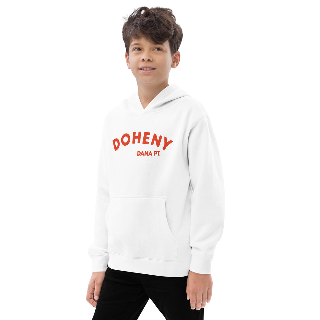 "Doheny Dana Point" in vintage California surf lettering, printed on a SodaPop Cool kids hoodie.