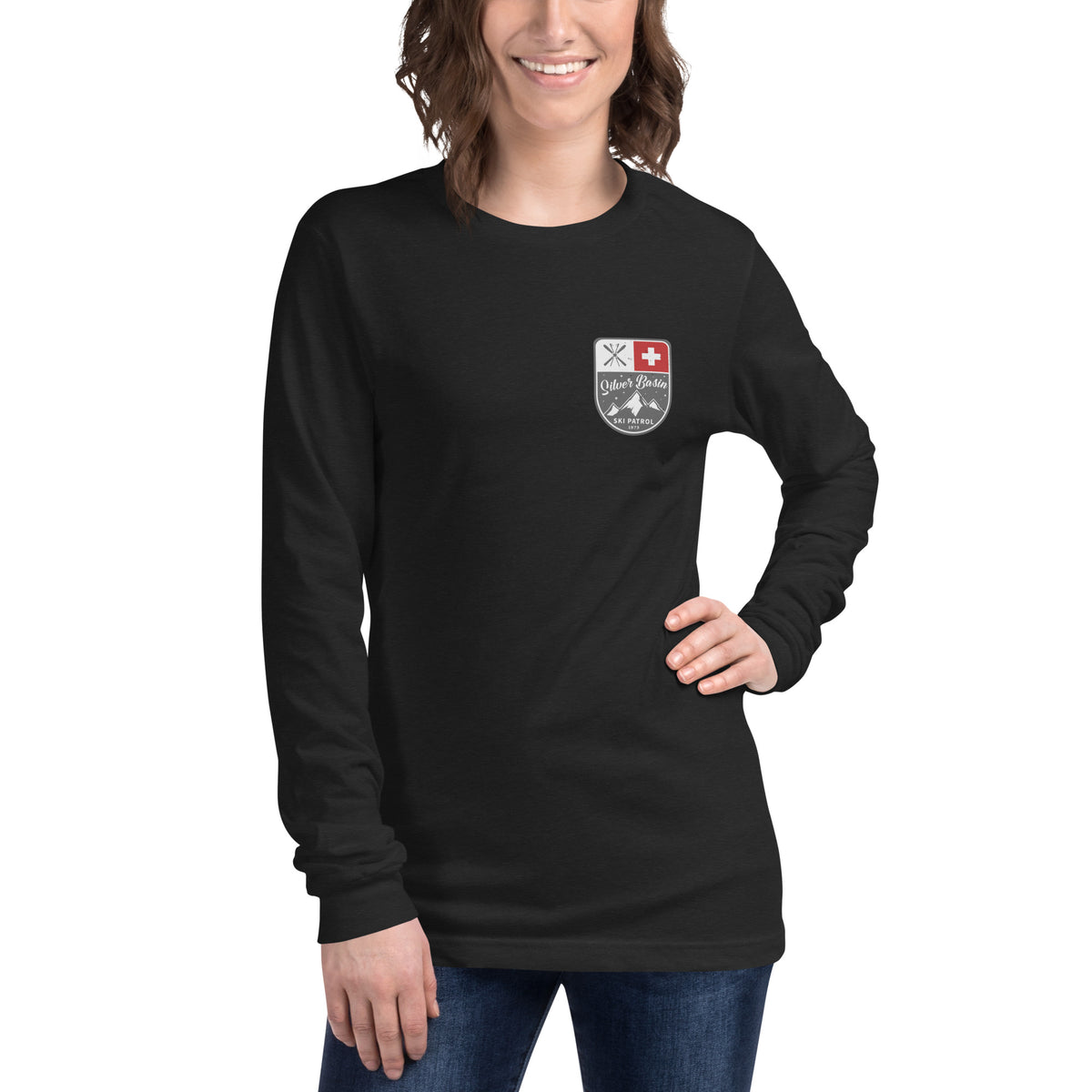 Silver Basin Ski California vintage graphic, printed on a SodaPop Cool long sleeve tee.
