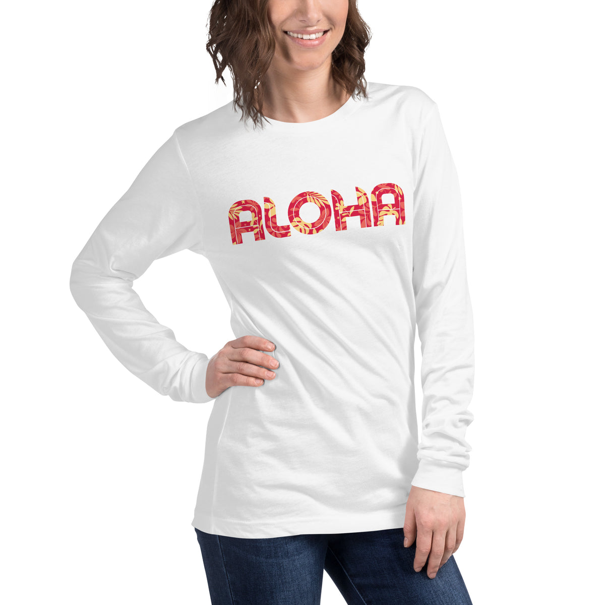 Aloha Hawaii Flowers Print vintage graphic, printed on a SodaPop Cool long sleeve tee.