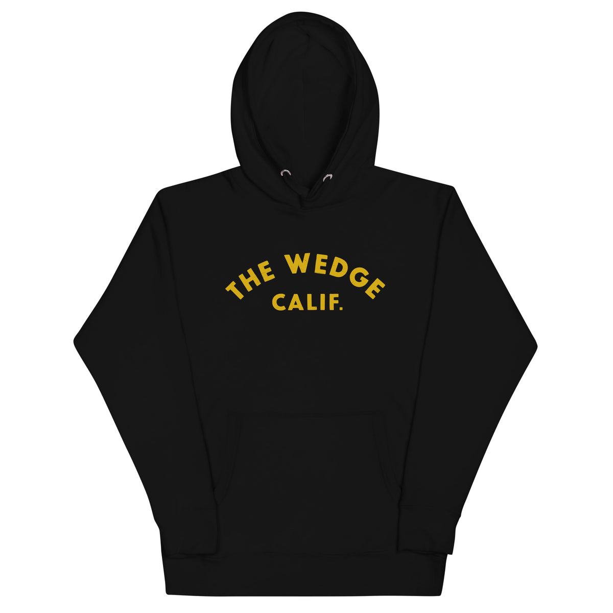 "The Wedge" in classic California surf lettering, printed on a SodaPop Cool hoodie.