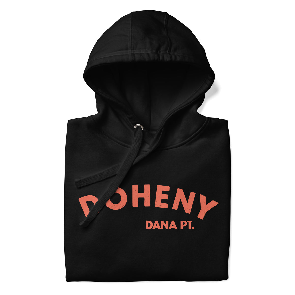 "Doheny Dana Point" in vintage California surf lettering, printed on a SodaPop Cool hoodie.