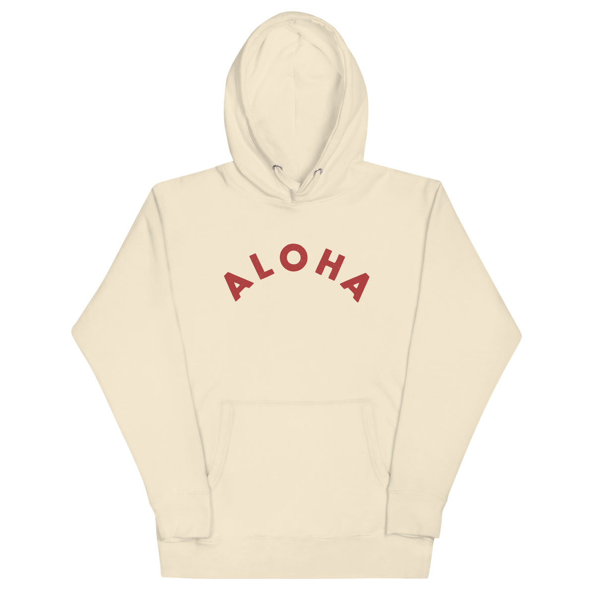 "Aloha" in clean vintage Hawaiian lettering, printed on a SodaPop Cool hoodie.