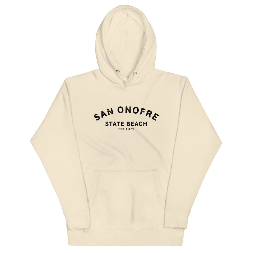 San Onofre Beach California vintage graphic, printed on a SodaPop Cool hoodie.
